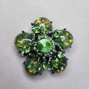 Vintage Green Foil Flower Statement Brooch Pin